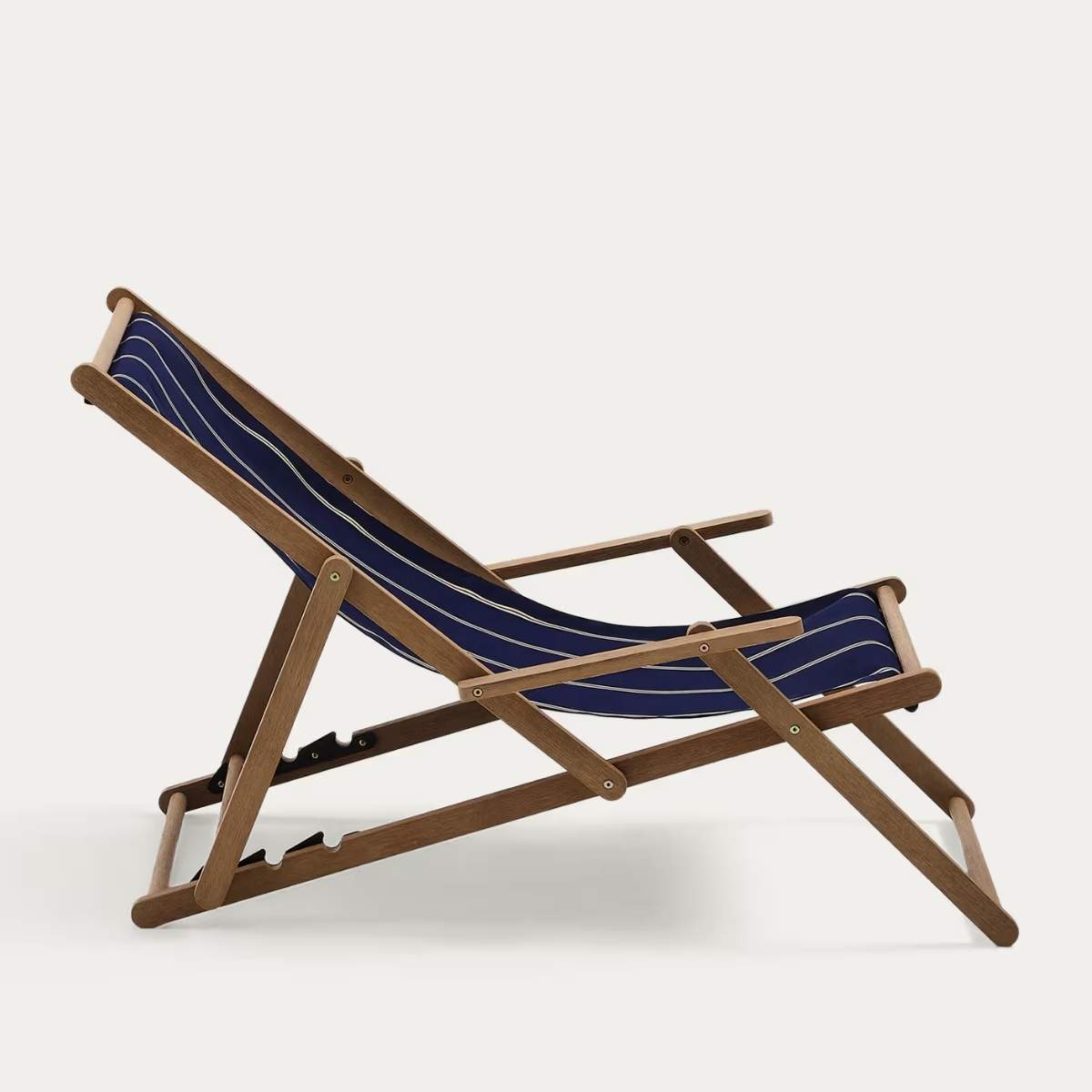 Kave Home Vilara brown and beige striped outdoor folding deck chair made of FSC 100% solid acacia wood