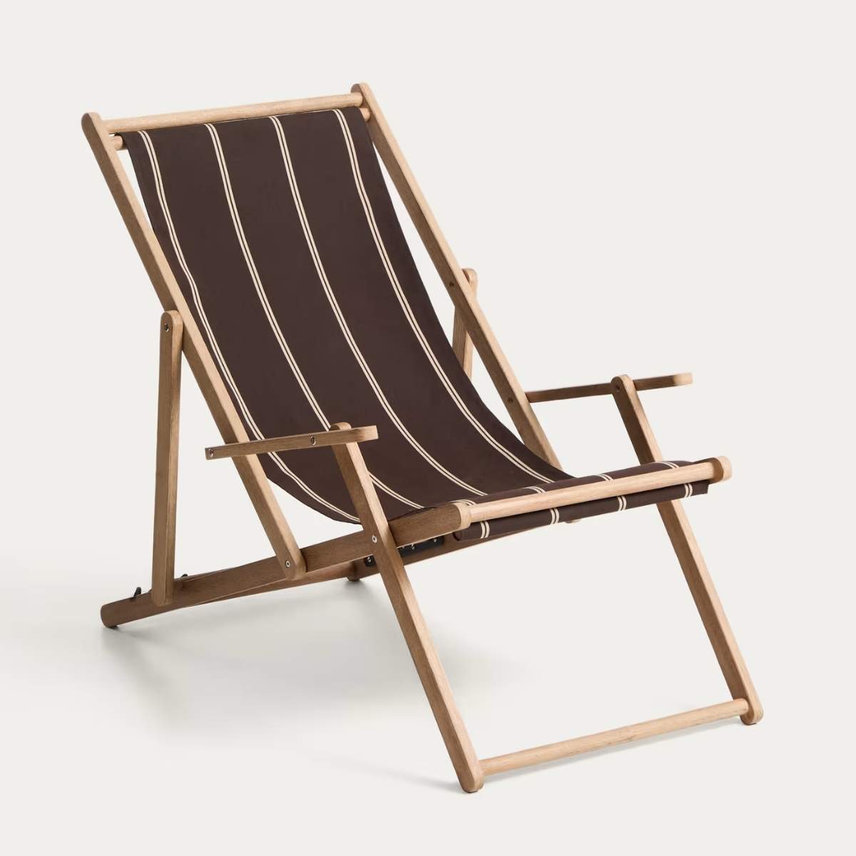 Kave Home Vilara brown and beige striped outdoor folding deck chair made of FSC 100% solid acacia wood