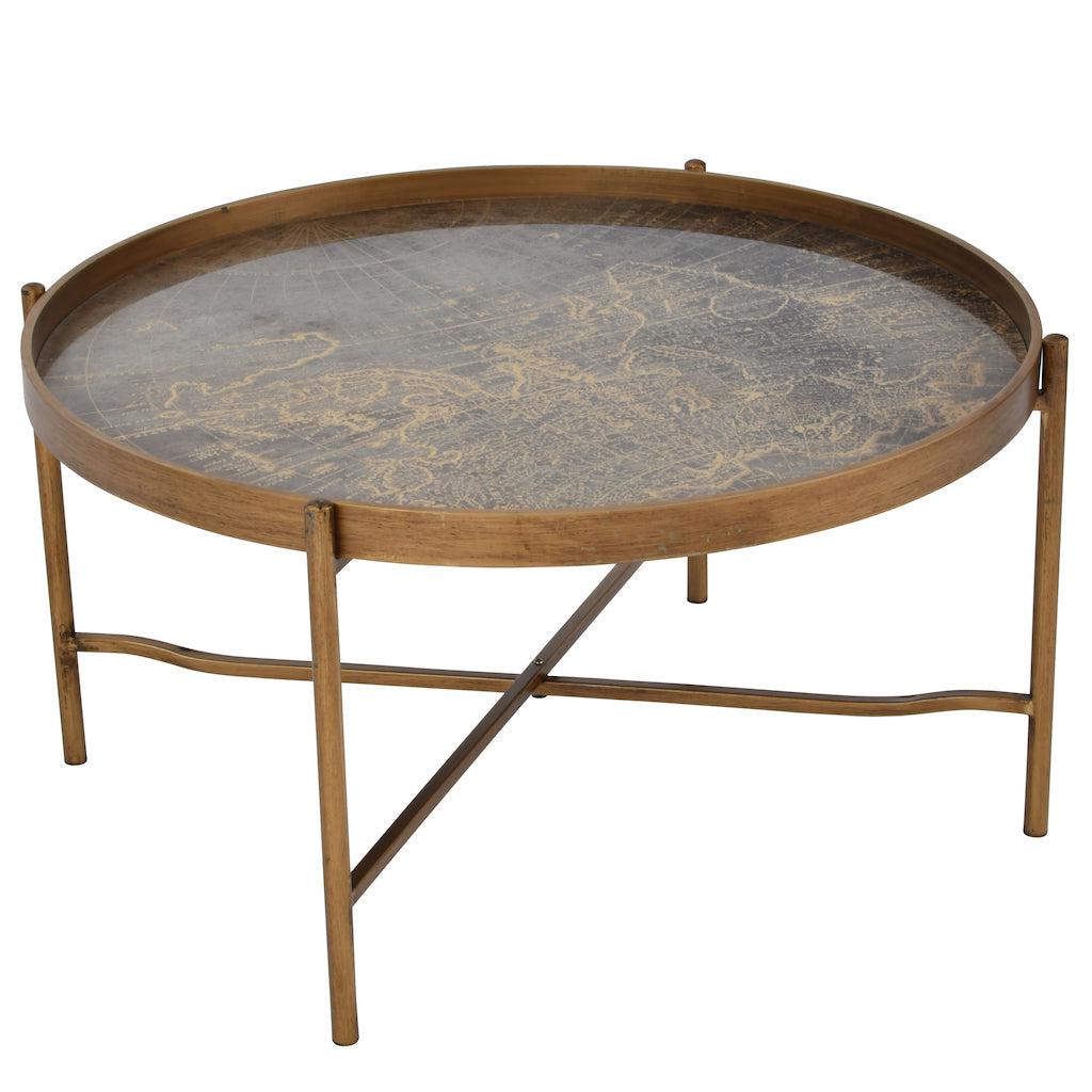 Vintage Map Coffee Table Antique Gold-Beaumonde