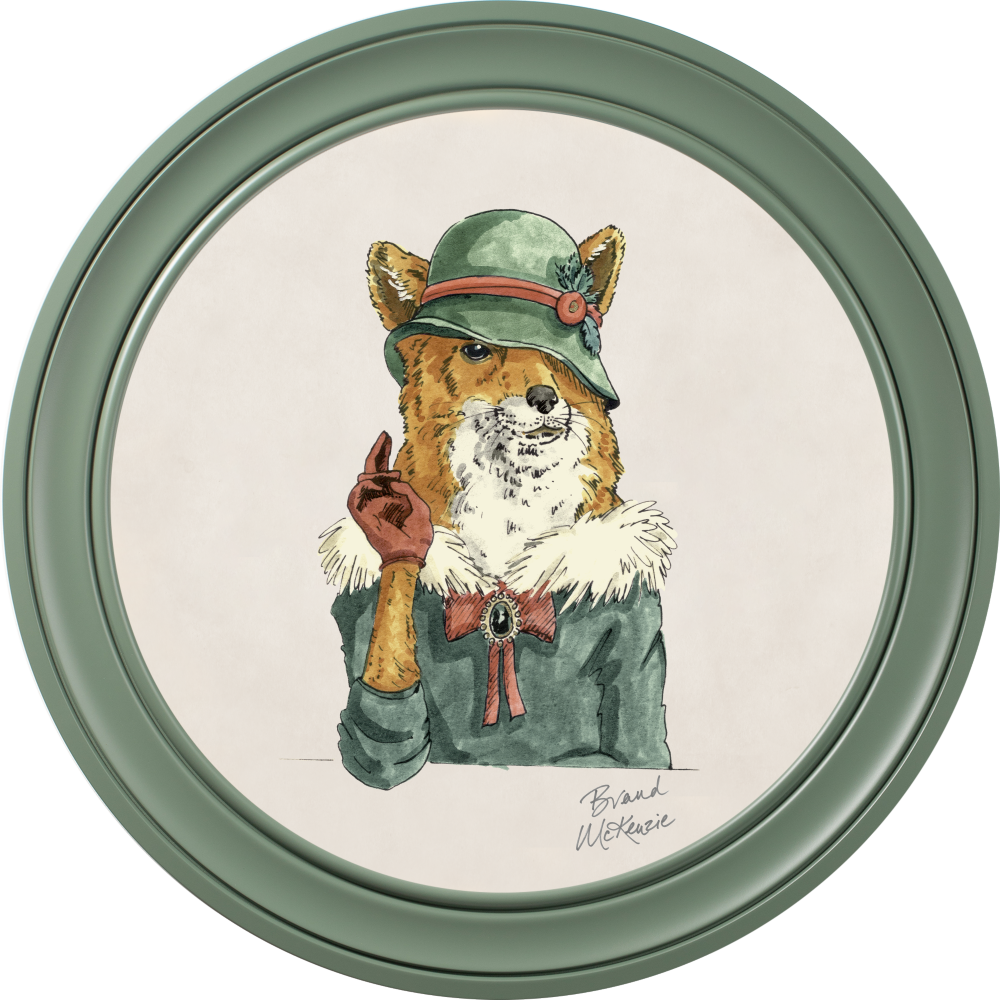 Brand McKenzie Happy Hour Vixen Framed Round Art Print with Chalk White Background