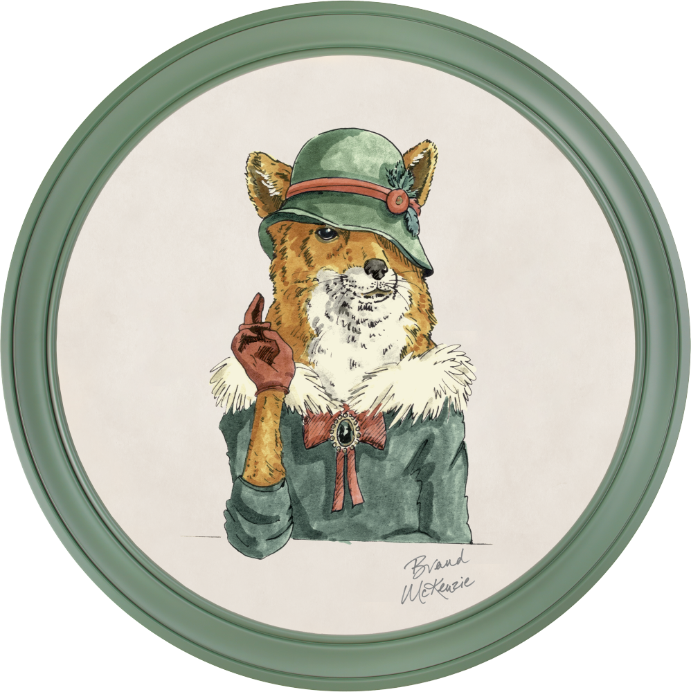 Brand McKenzie Happy Hour Vixen Framed Round Art Print with Chalk White Background