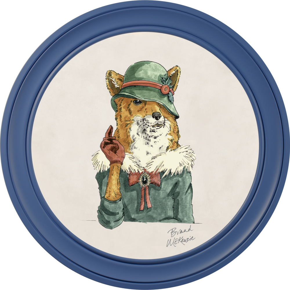 Brand McKenzie Happy Hour Vixen Framed Round Art Print with Chalk White Background