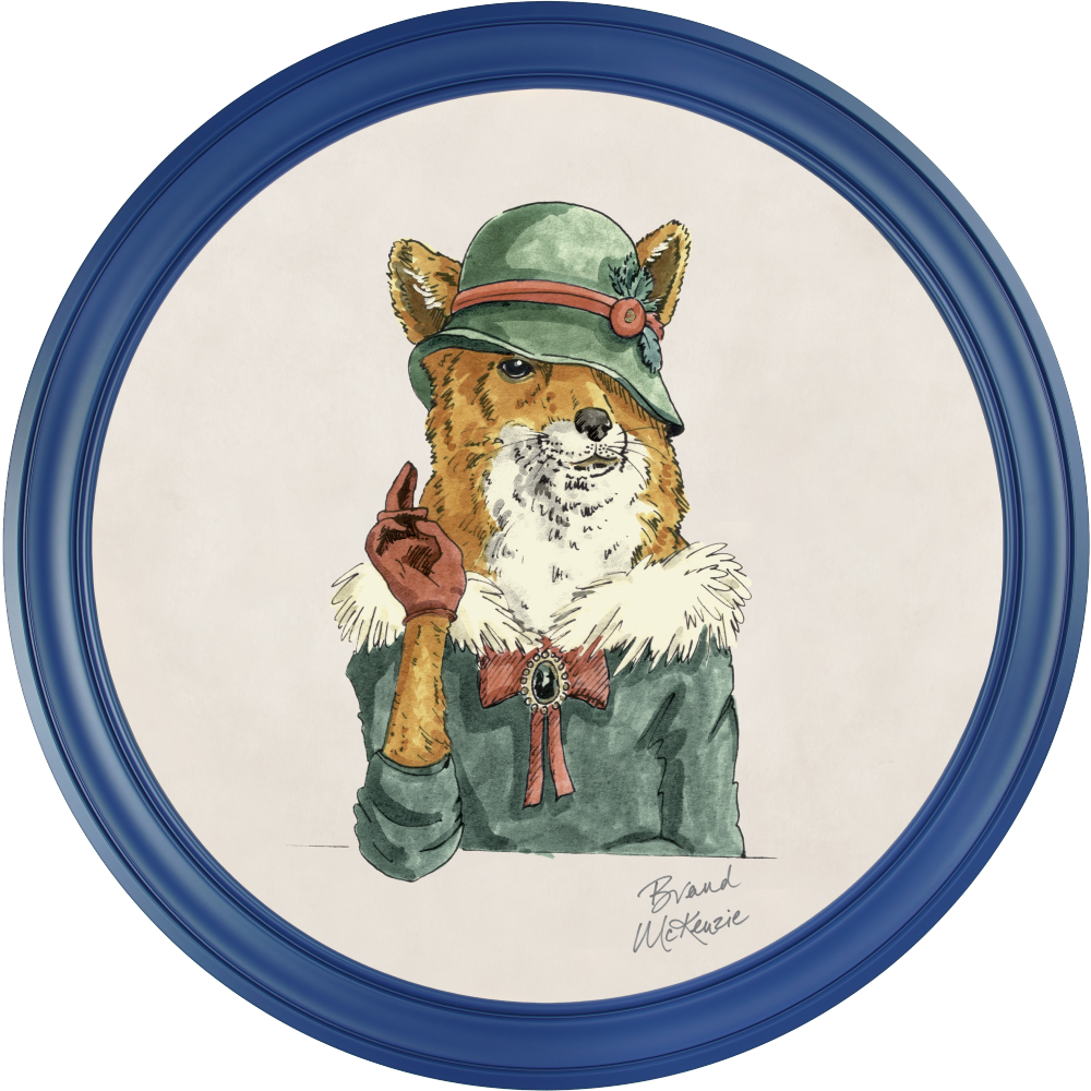 Brand McKenzie Happy Hour Vixen Framed Round Art Print with Chalk White Background