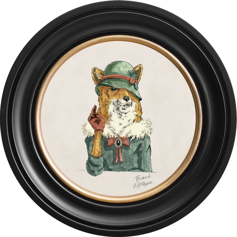 Brand McKenzie Happy Hour Vixen Framed Round Art Print with Chalk White Background