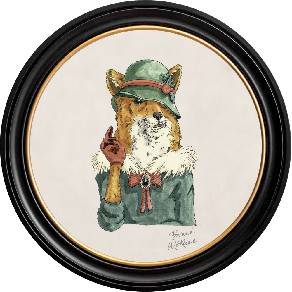 Brand McKenzie Happy Hour Vixen Framed Round Art Print with Chalk White Background