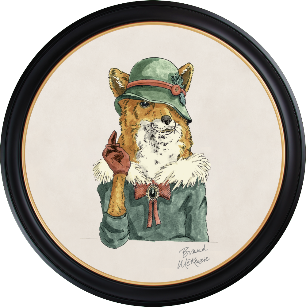 Brand McKenzie Happy Hour Vixen Framed Round Art Print with Chalk White Background