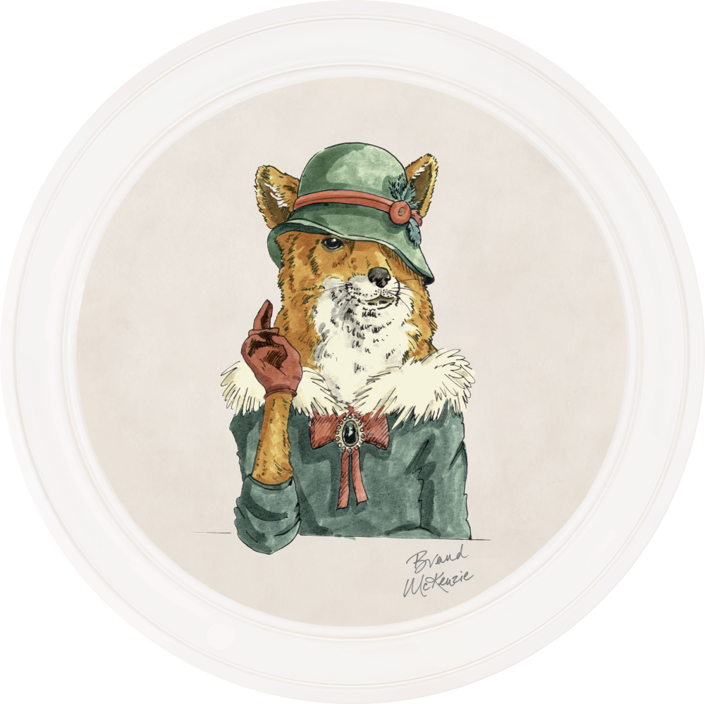 Brand McKenzie Happy Hour Vixen Framed Round Art Print with Chalk White Background