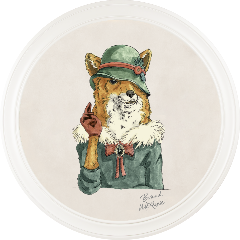 Brand McKenzie Happy Hour Vixen Framed Round Art Print with Chalk White Background