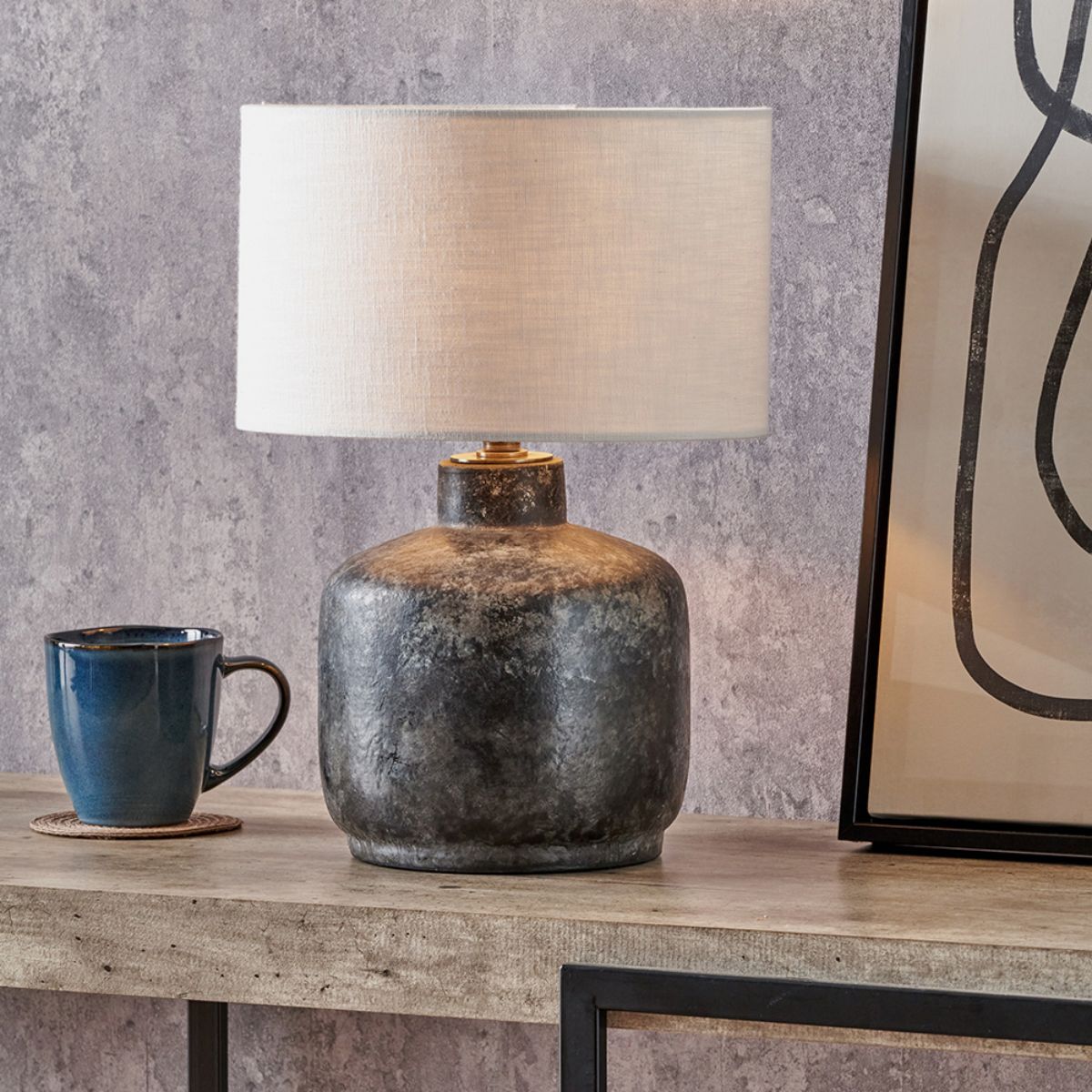 Pacific Lifestyle Vulcan Textured Volcanic Effect Grey Small Stoneware Table Lamp Base
