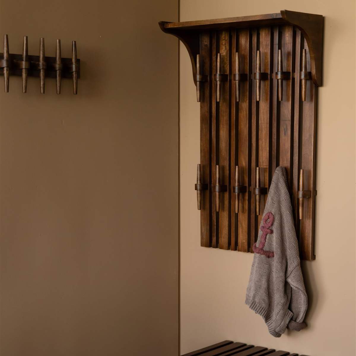 Dutch Bone Wall Coat Rack Shelf Jakub Walnut
