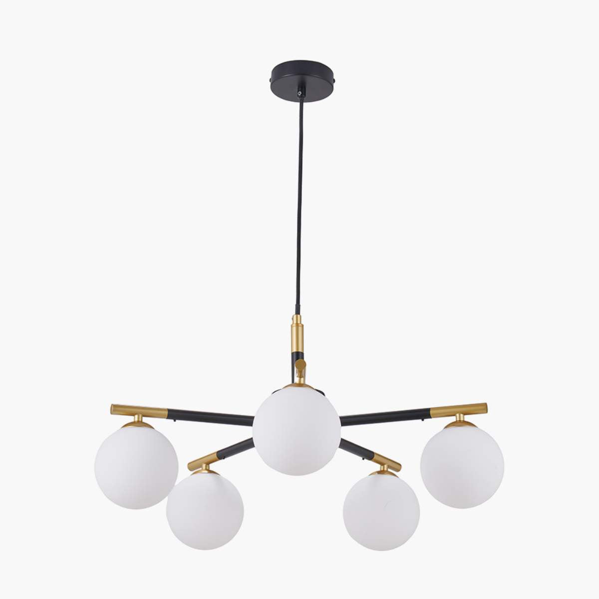 Pacific Lifestyle Wanda White Orb and Black Metal 5 Light Pendant