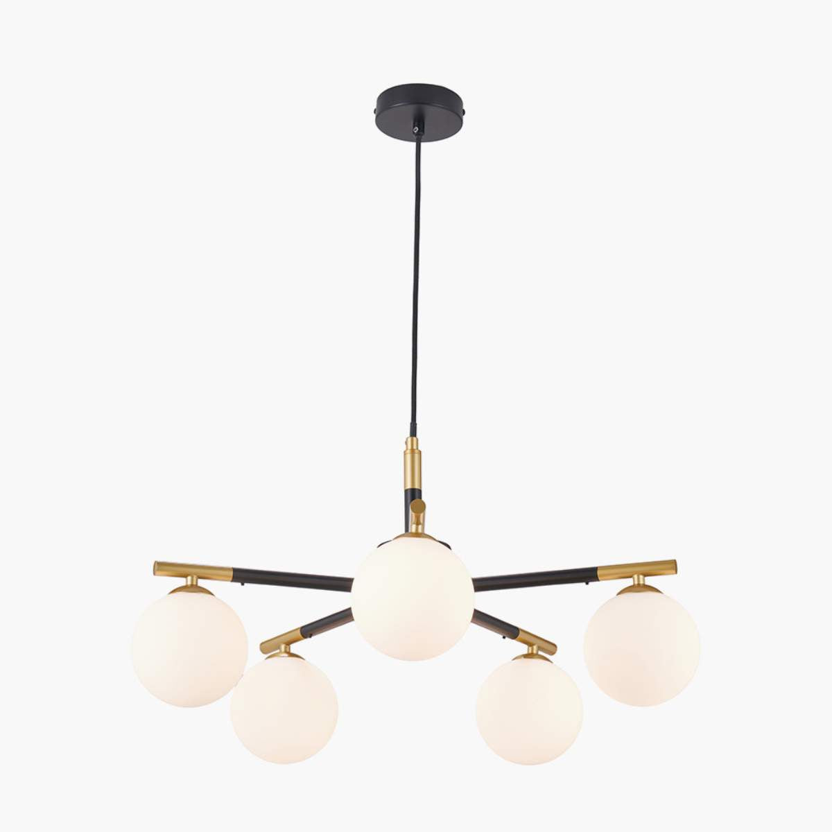 Pacific Lifestyle Wanda White Orb and Black Metal 5 Light Pendant