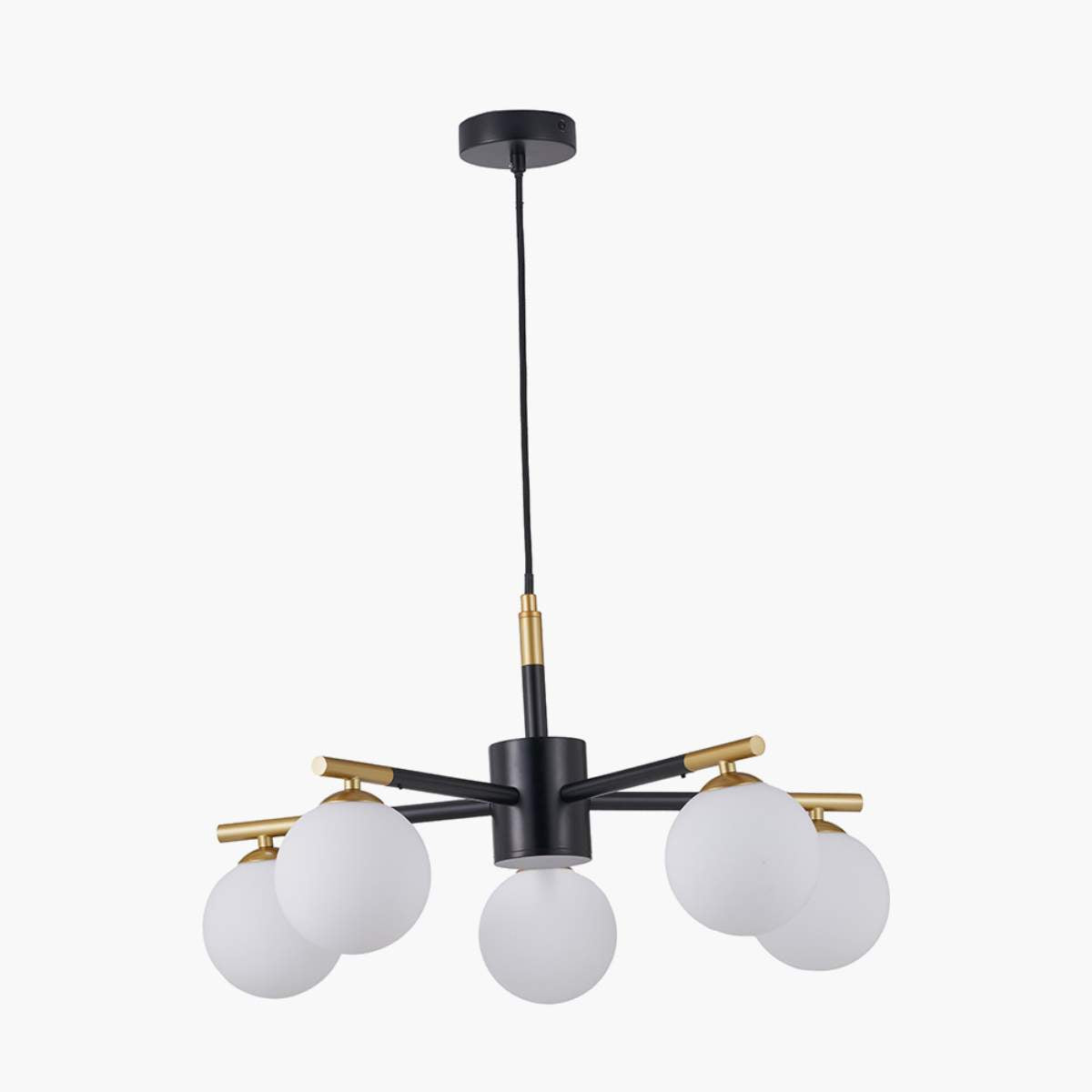 Pacific Lifestyle Wanda White Orb and Black Metal 5 Light Pendant