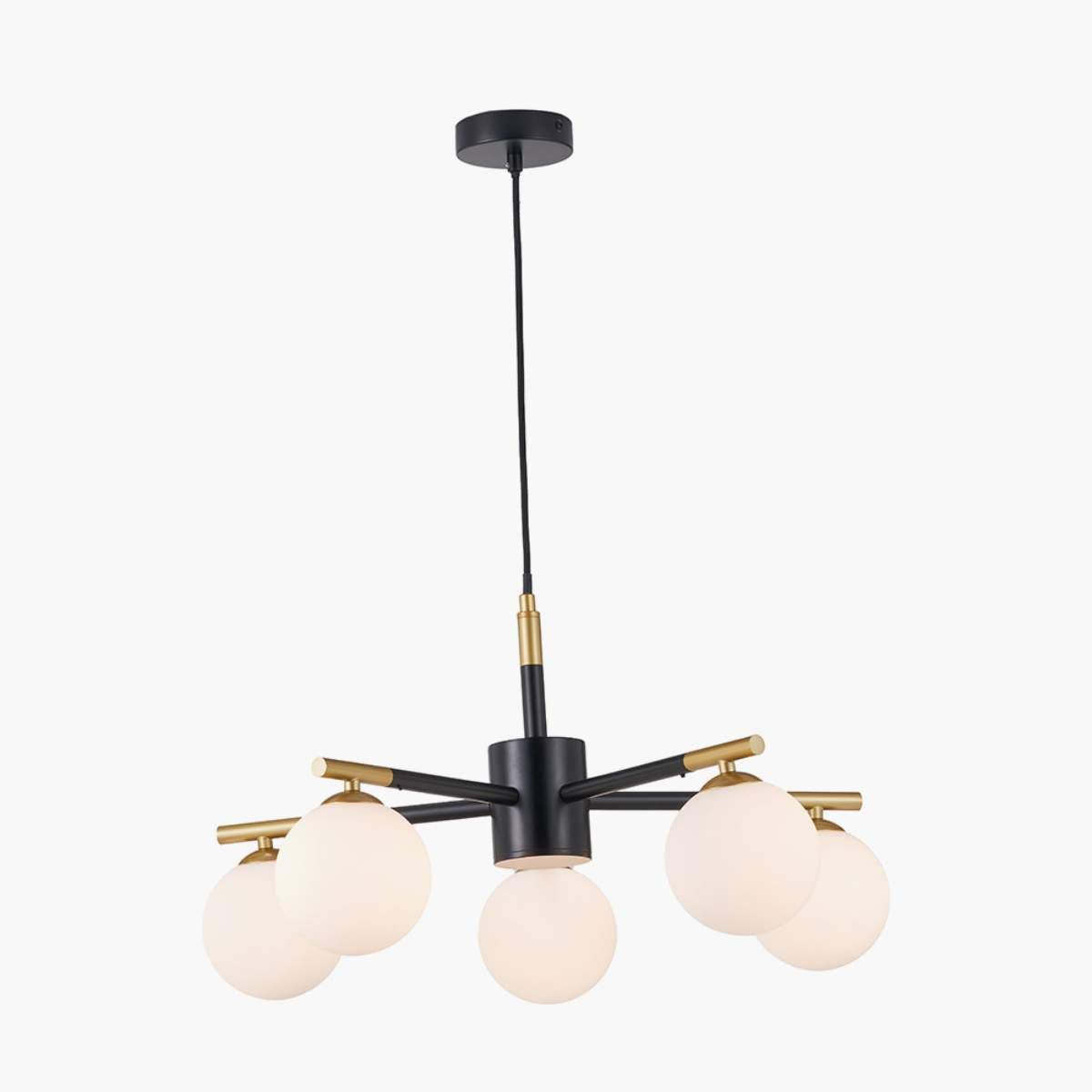 Pacific Lifestyle Wanda White Orb and Black Metal 5 Light Pendant