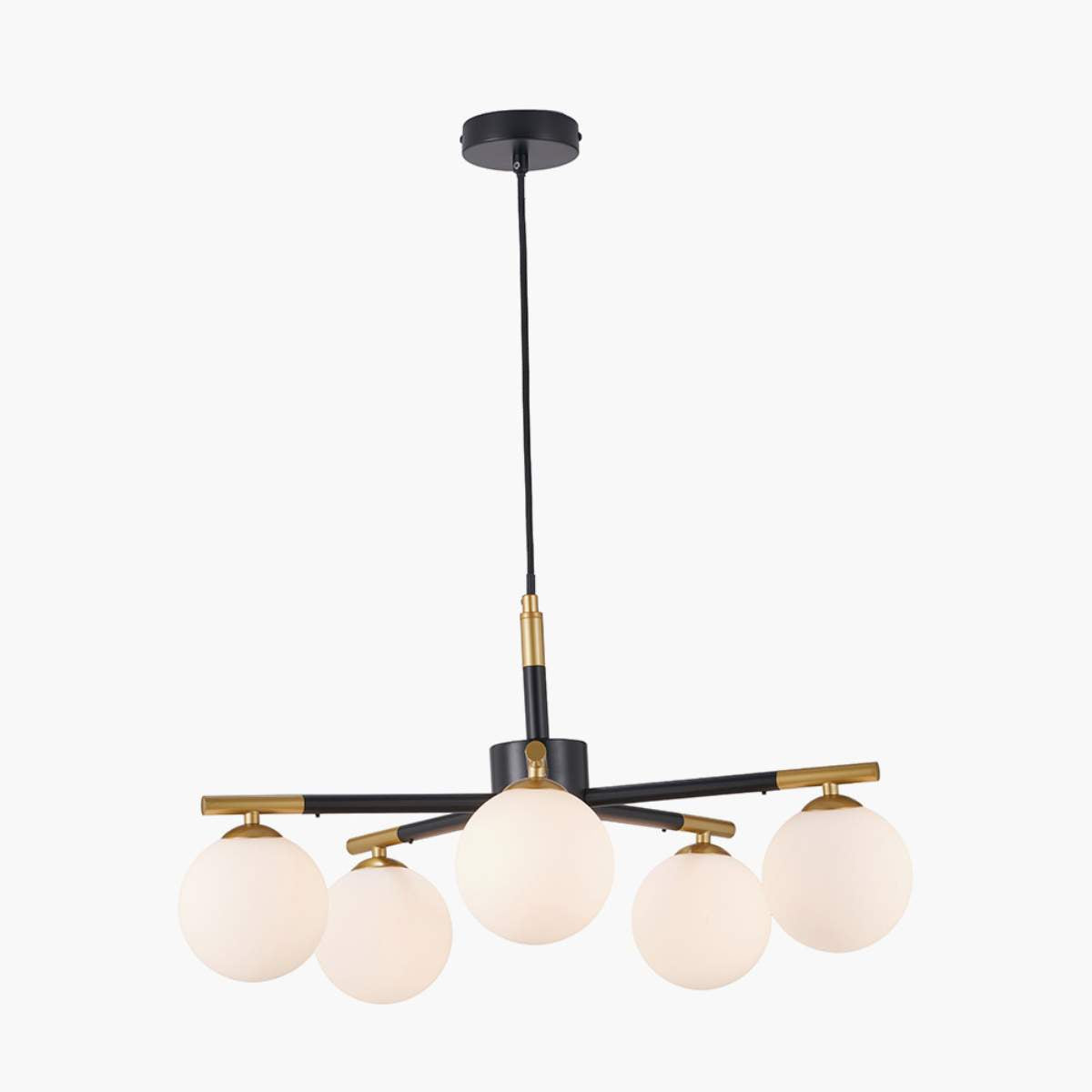 Pacific Lifestyle Wanda White Orb and Black Metal 5 Light Pendant