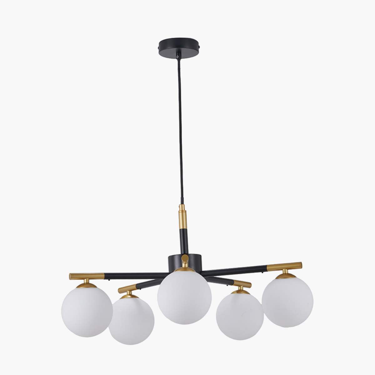 Pacific Lifestyle Wanda White Orb and Black Metal 5 Light Pendant