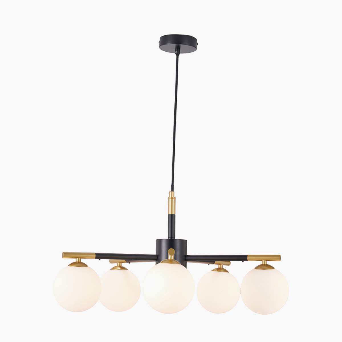 Pacific Lifestyle Wanda White Orb and Black Metal 5 Light Pendant