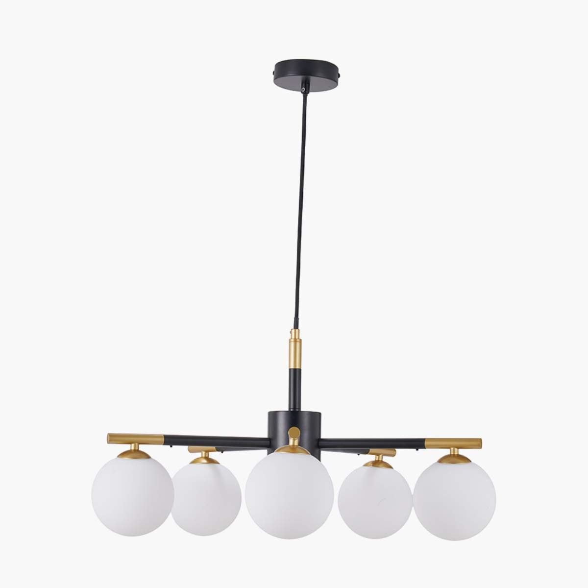 Pacific Lifestyle Wanda White Orb and Black Metal 5 Light Pendant