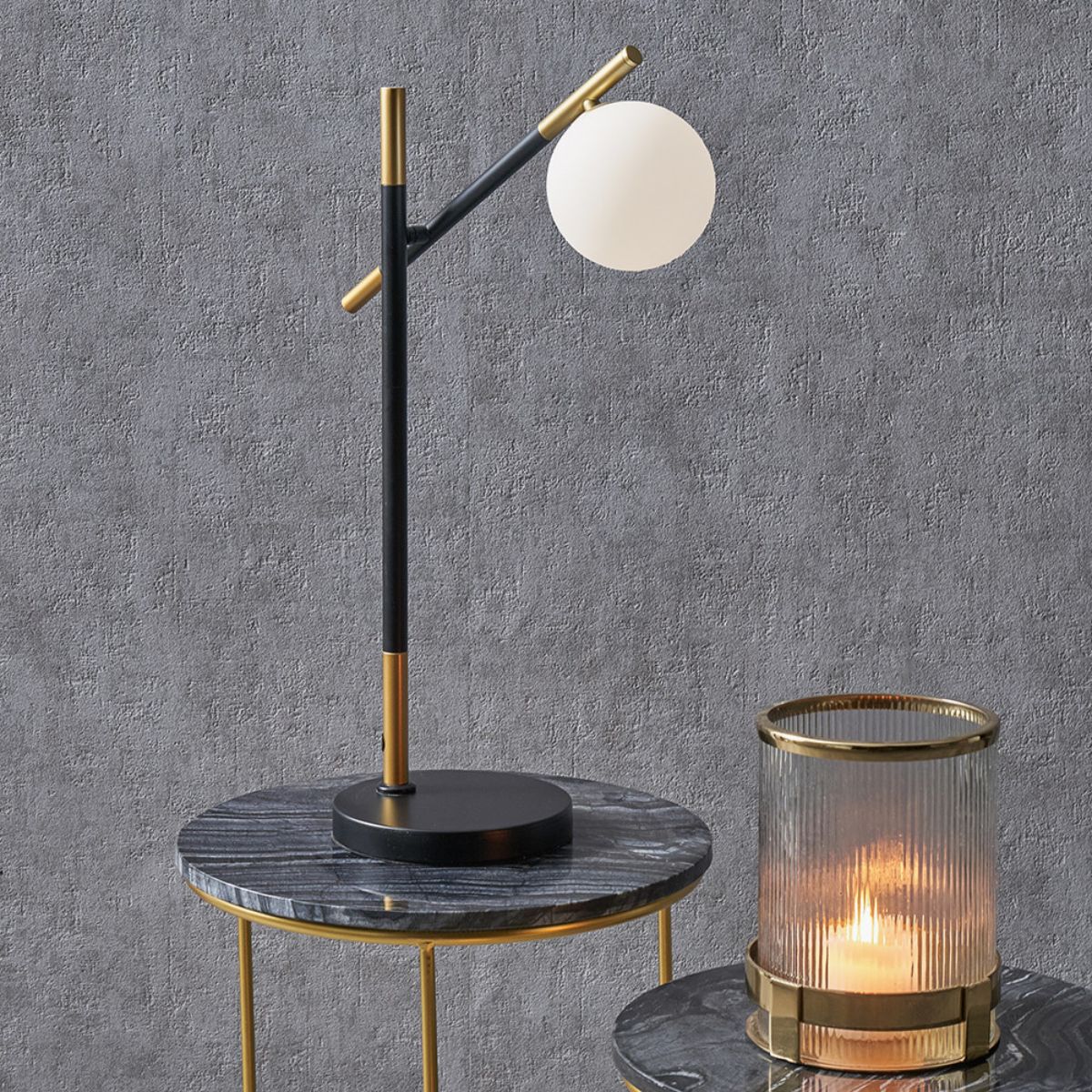 Pacific Lifestyle Wanda White Orb and Black Metal Table Lamp