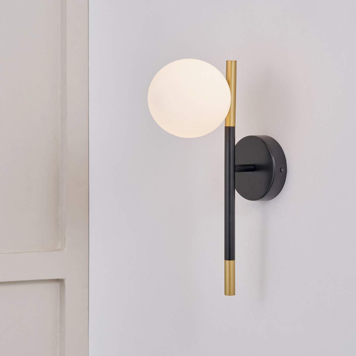 Pacific Lifestyle Wanda White Orb and Black Metal Wall Light