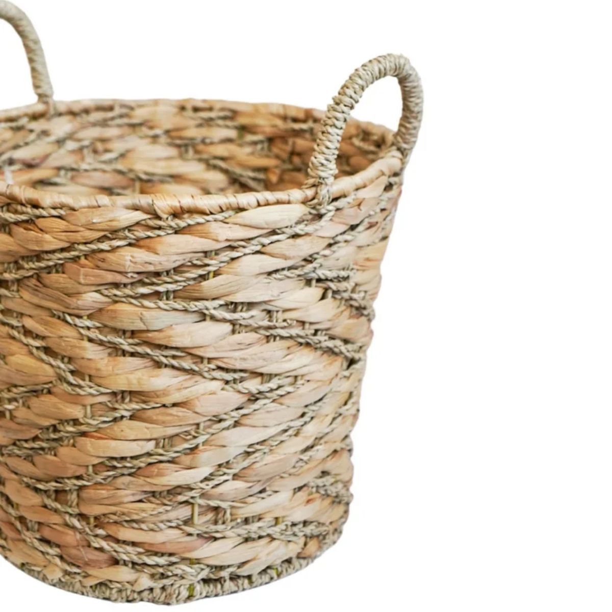 Ivyline Water Hyacinth Woven Log Basket with Handles H40cm D36cm