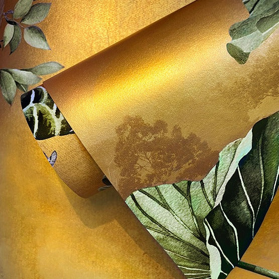 Waterlily Sunset Metallic Gold Wallpaper-Beaumonde