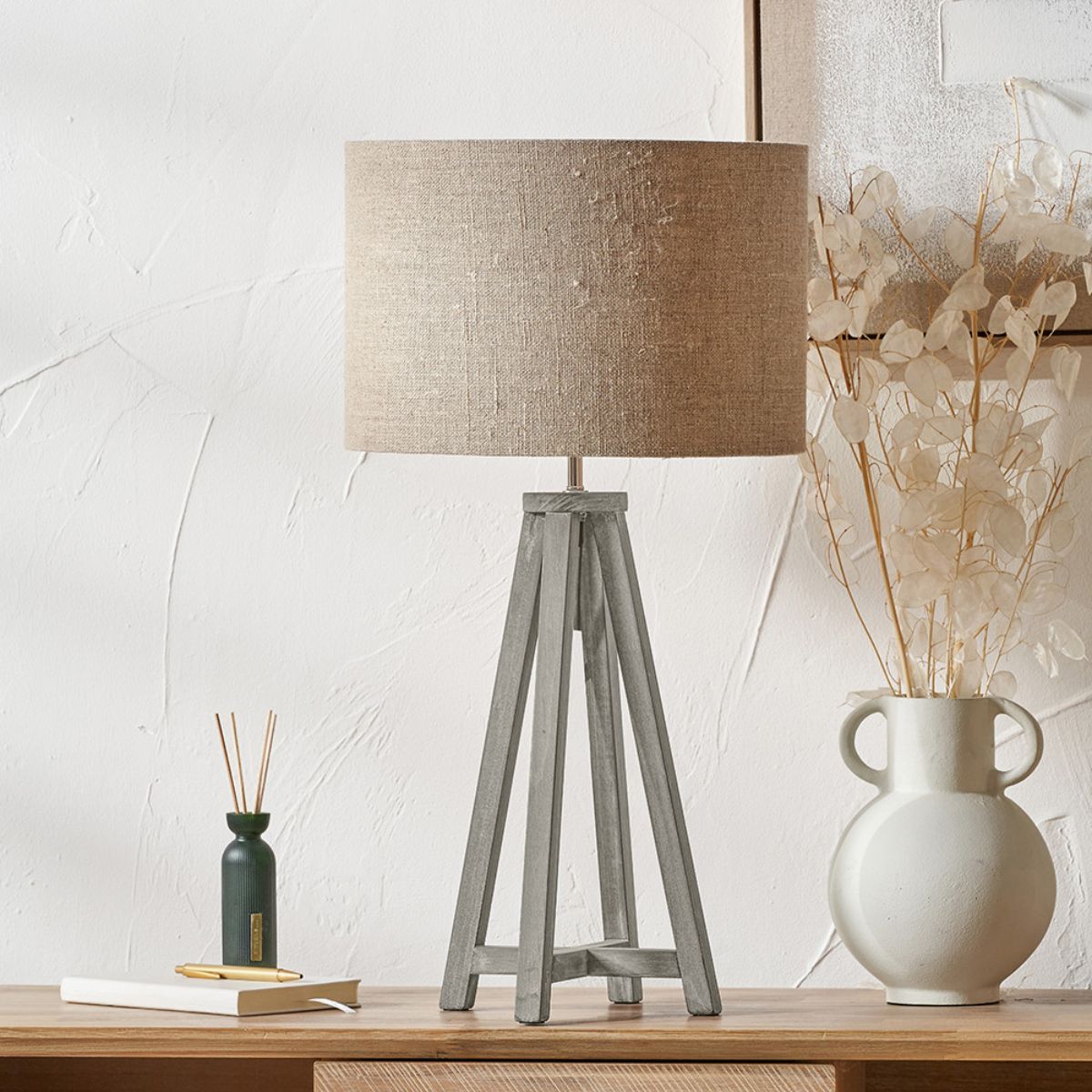 Pacific Lifestyle Whitby Grey Wash Wood Tapered 4 Post Table Lamp Base