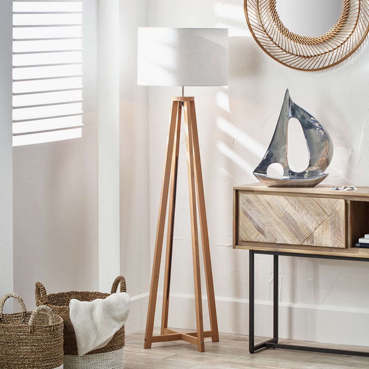 Pacific Lifestyle Whitby Natural Wood Tapered 4 Post Floor Lamp Base