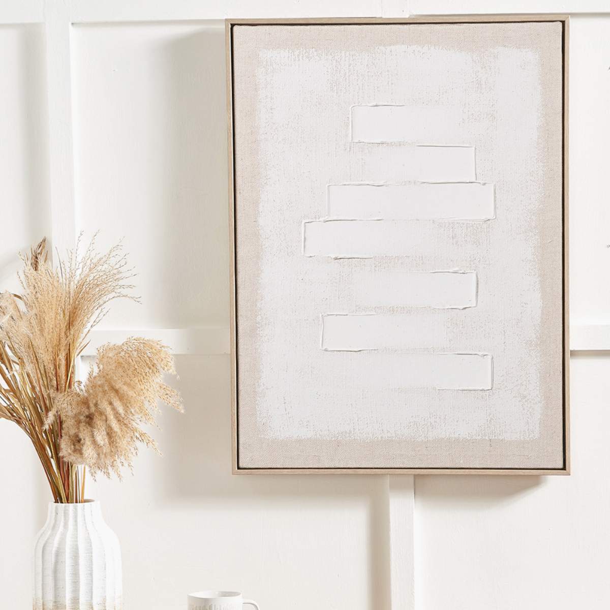 Pacific Lifestyle White and Natural Textured Canvas with Natural Frame