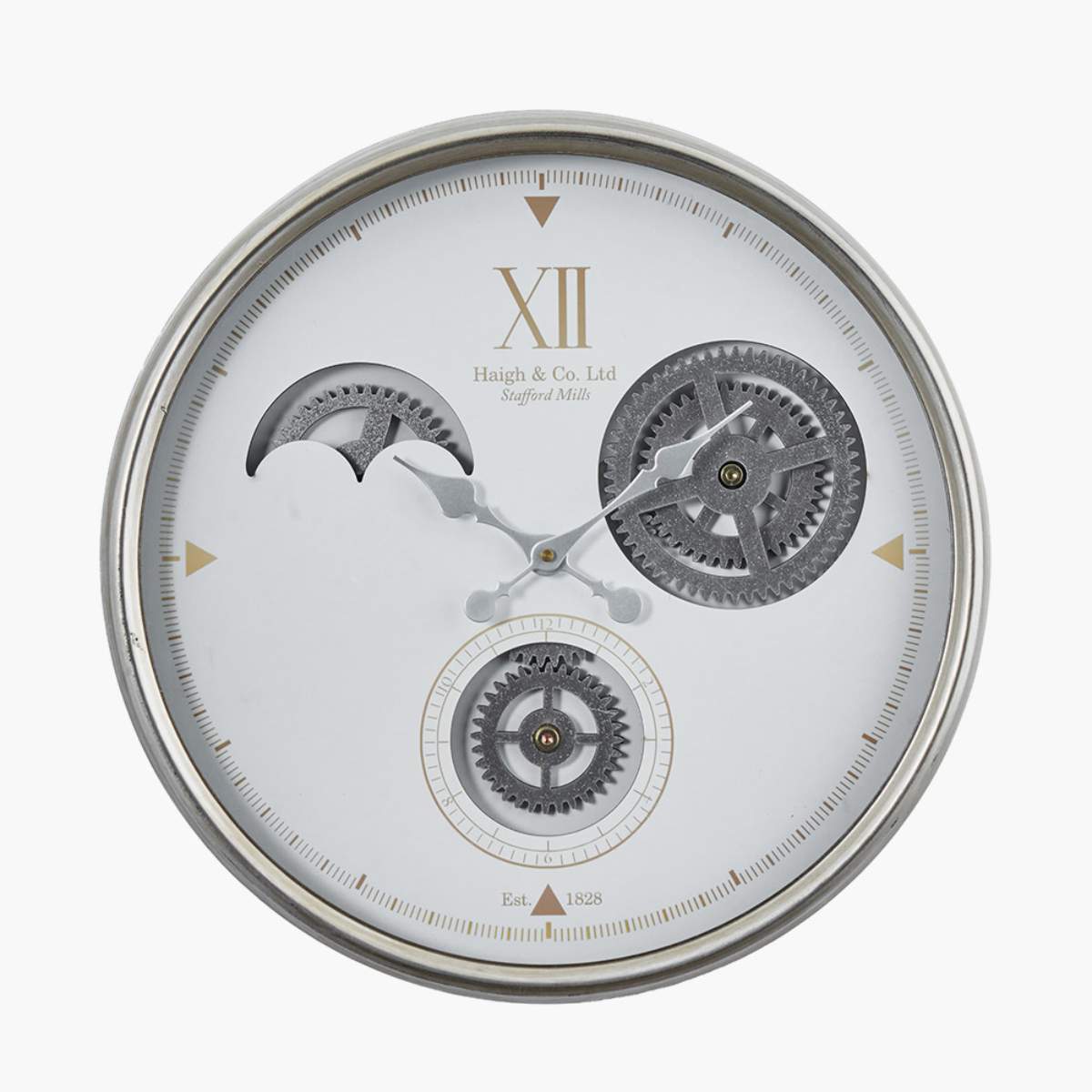 Pacific Lifestyle White and Silver Metal Working Cog Wall Clock