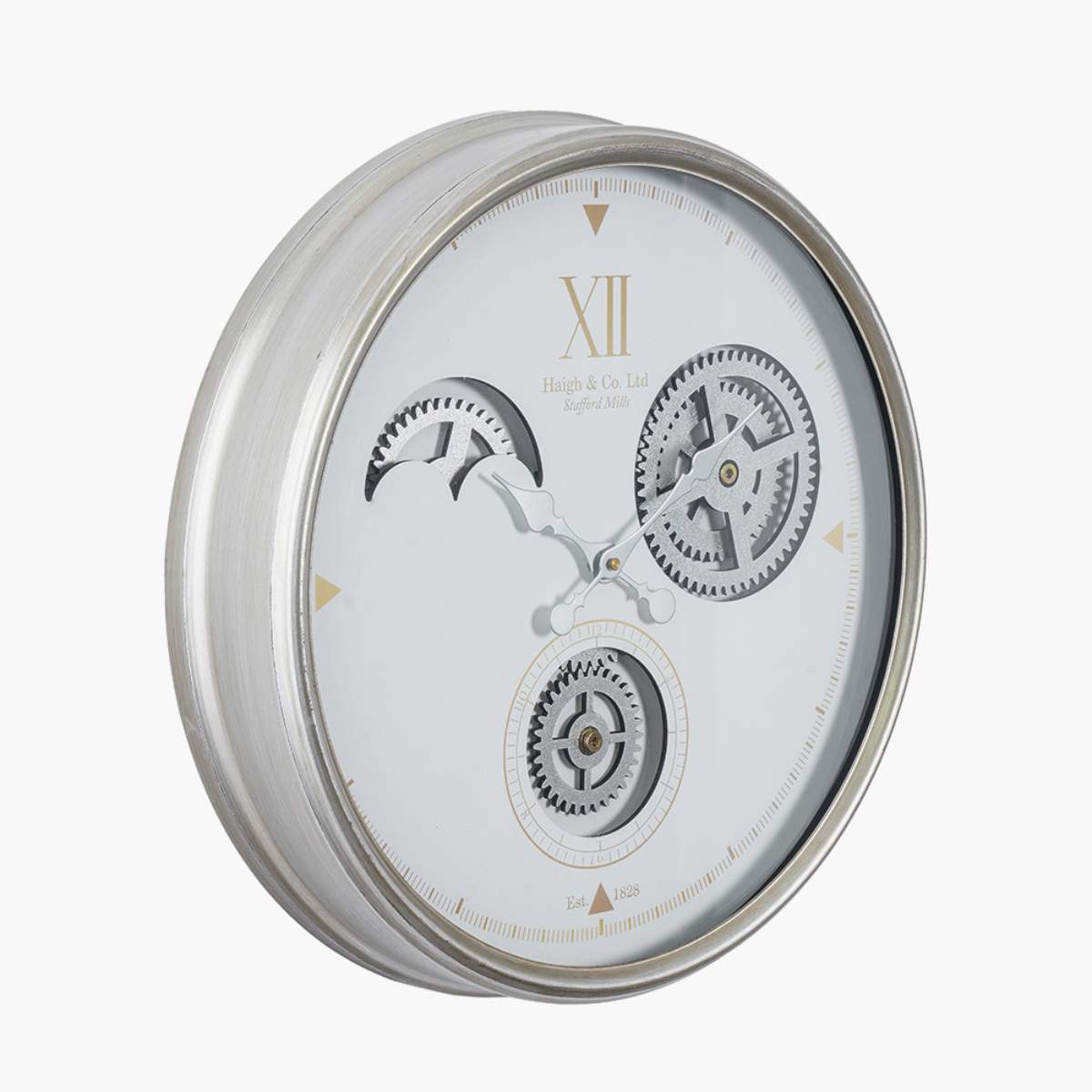 Pacific Lifestyle White and Silver Metal Working Cog Wall Clock