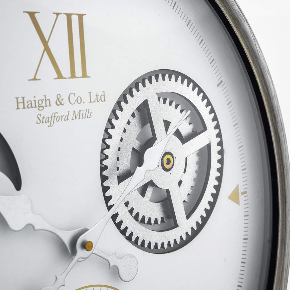 Pacific Lifestyle White and Silver Metal Working Cog Wall Clock