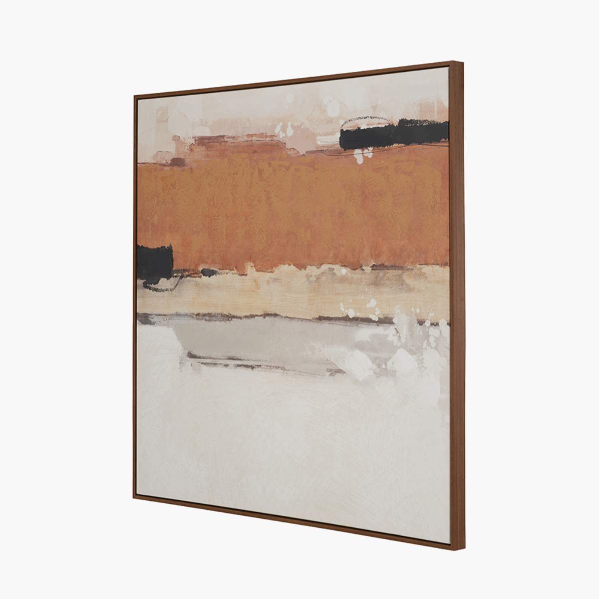 Pacific Lifestyle White and Terracotta Abstract Square Canvas with Oak Effect Frame
