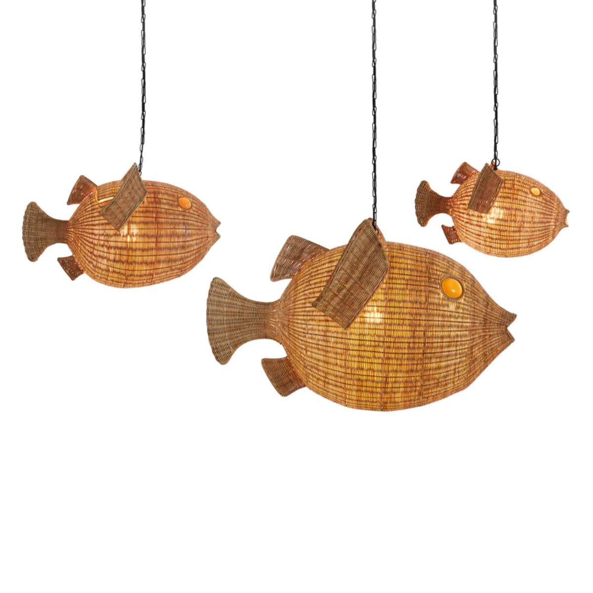 Jonathan Adler Wicker Blowfish Medium Pendant