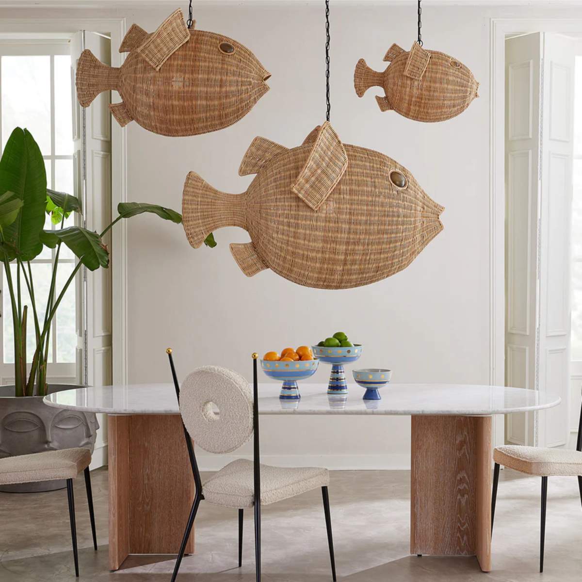 Jonathan Adler Wicker Blowfish Medium Pendant