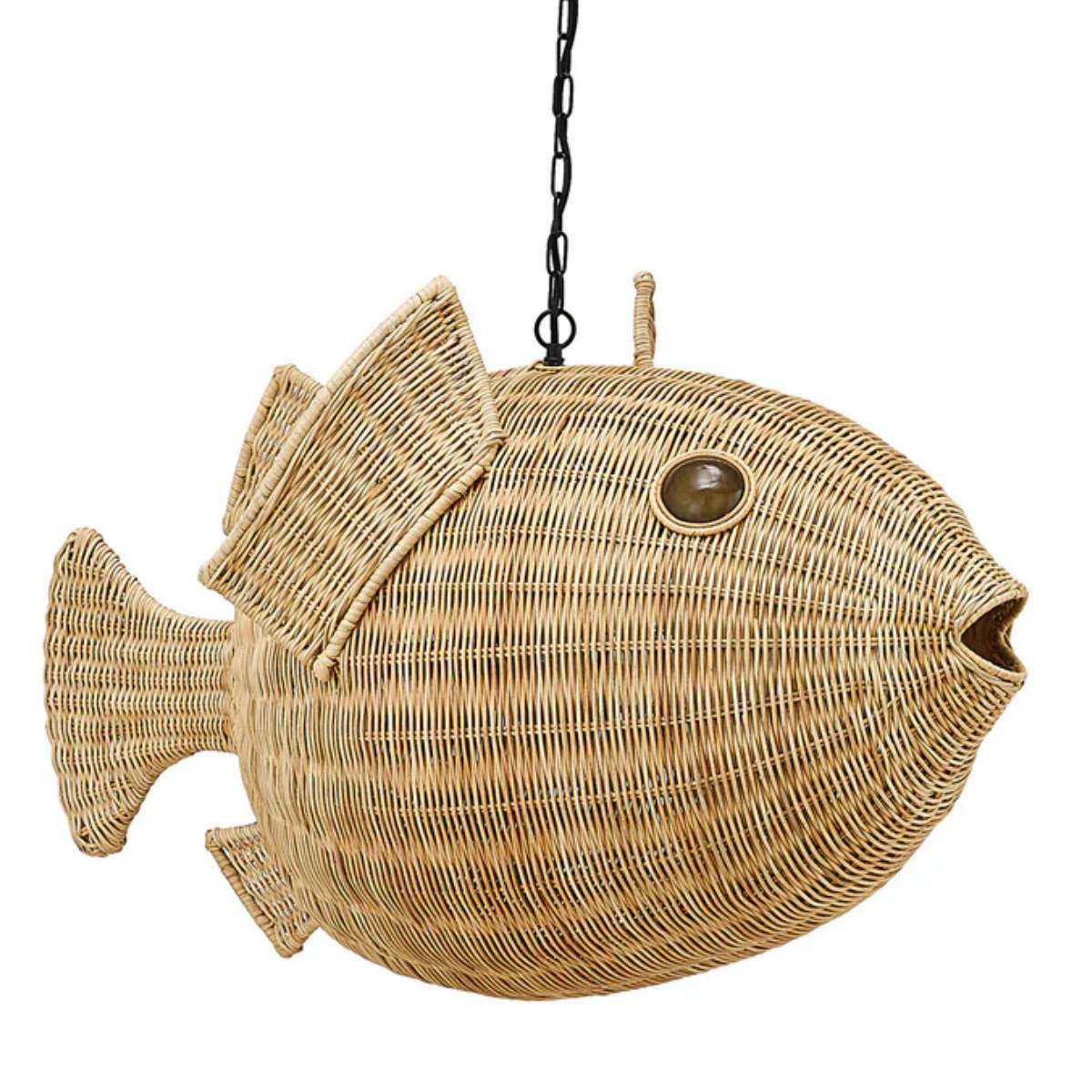 Jonathan Adler Wicker Blowfish Medium Pendant