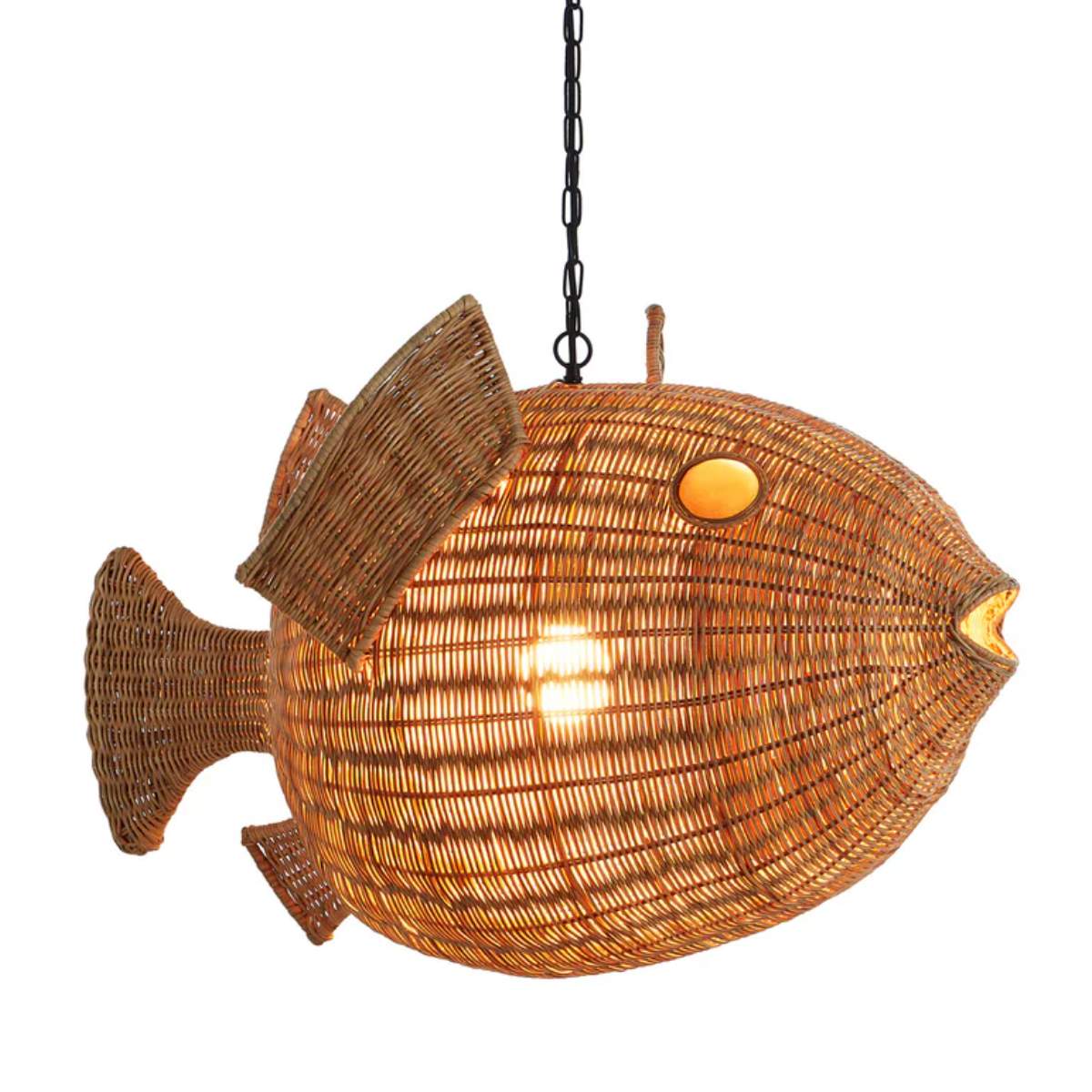 Jonathan Adler Wicker Blowfish Medium Pendant