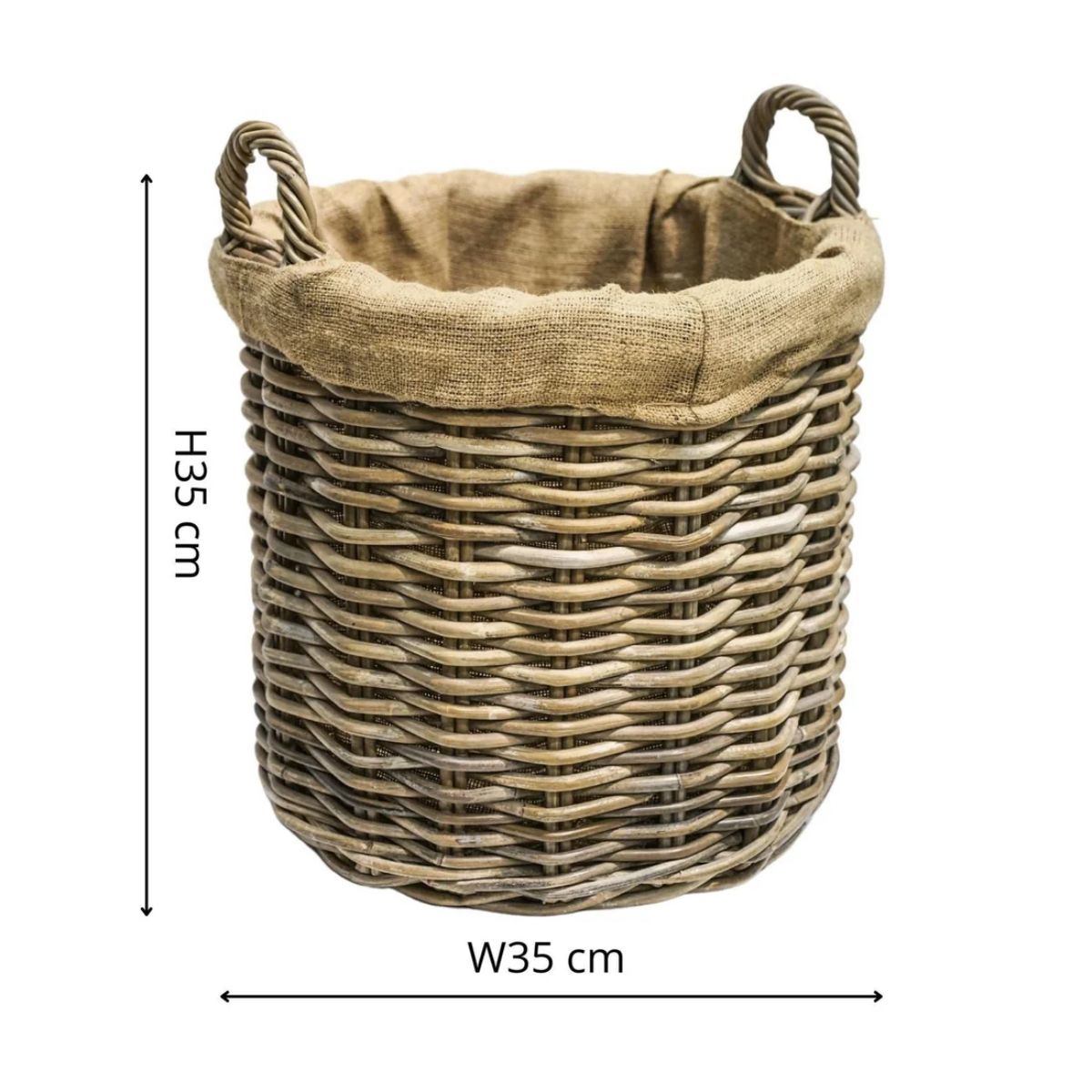 Ivyline Wicker Log Basket Round Lined H35cm D35Cm