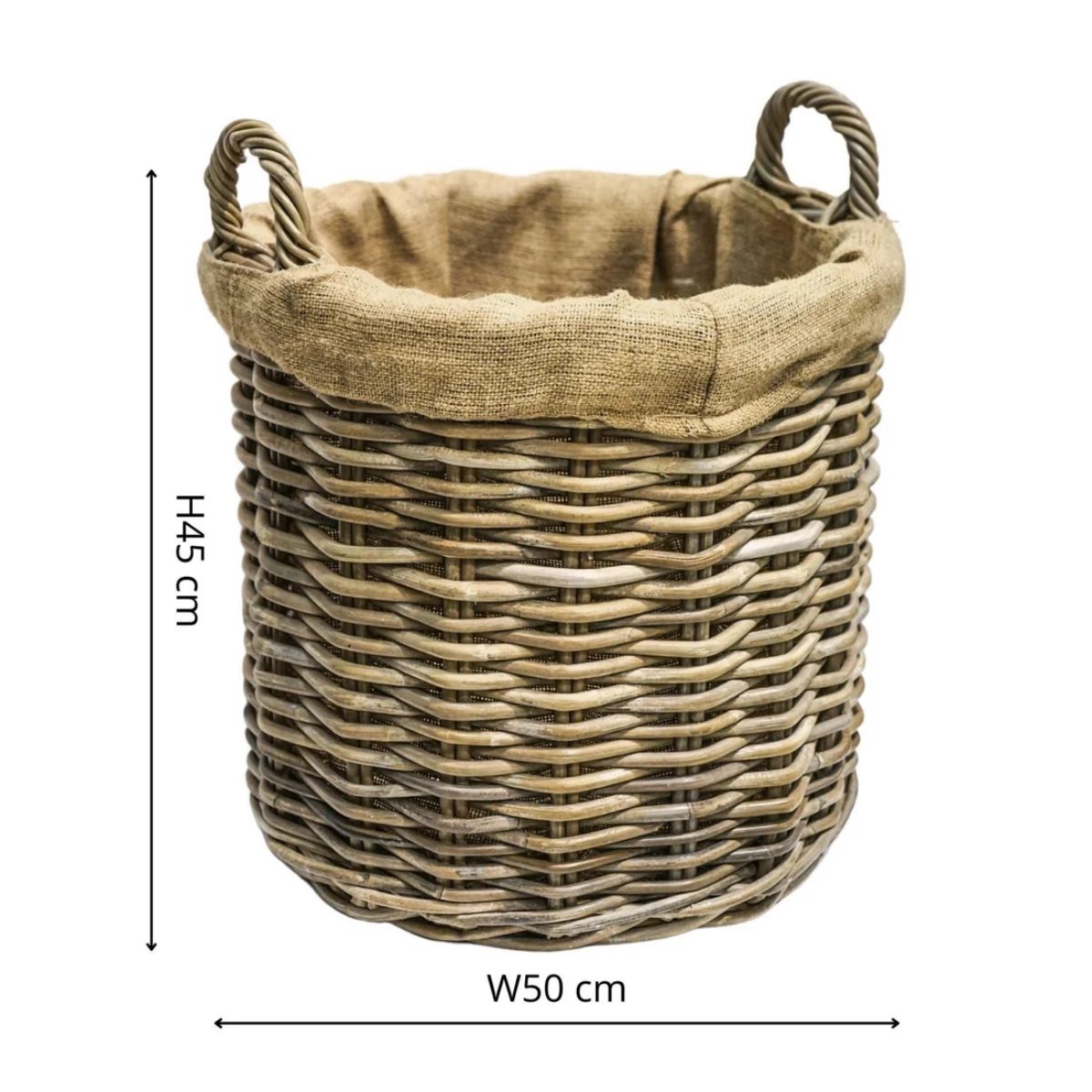 Ivyline Wicker Log Basket Round Lined H35cm D35Cm