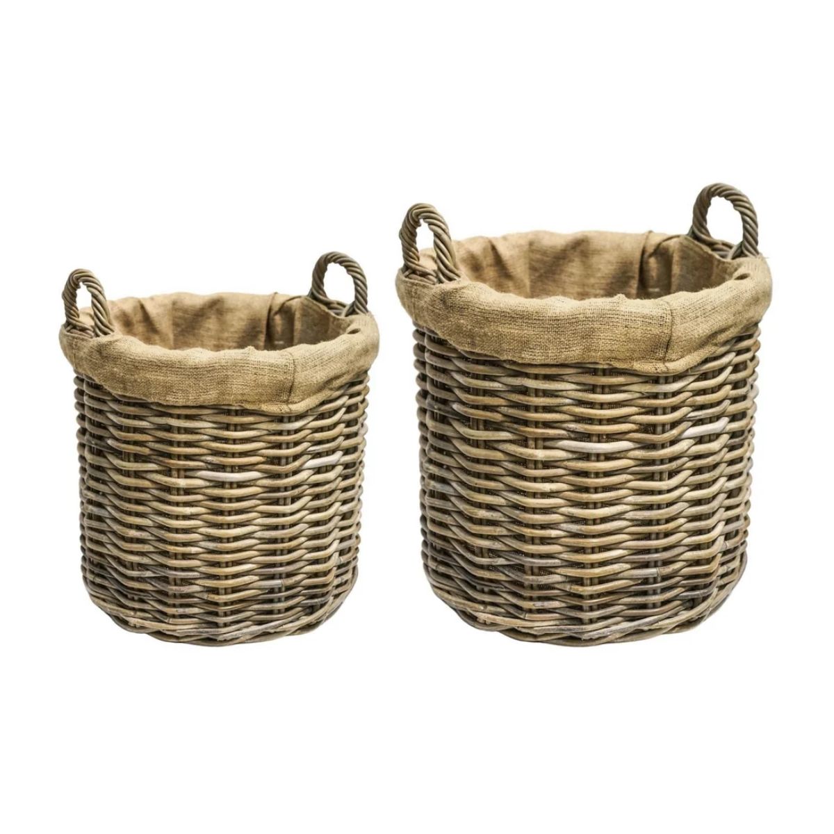 Ivyline Wicker Log Basket Round Lined H35cm D35Cm