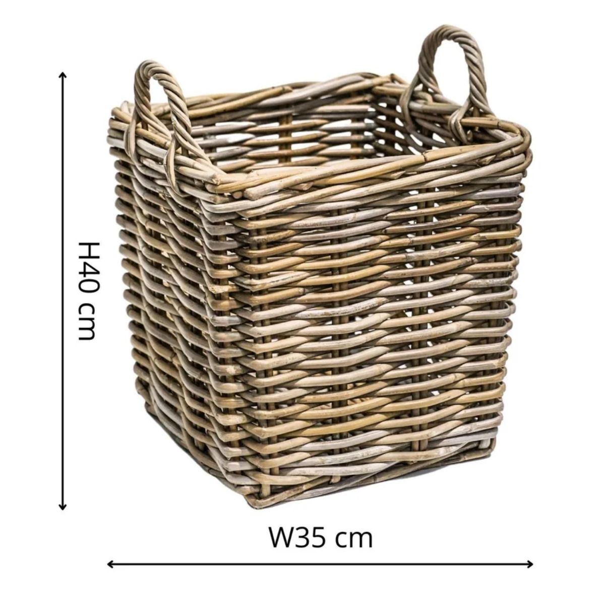 Ivyline Wicker Log Basket Square H40Cm W35Cm