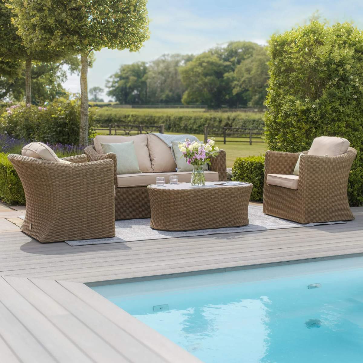 Maze Winchester 2 Seat Rattan Sofa Set - Ceramic Glass