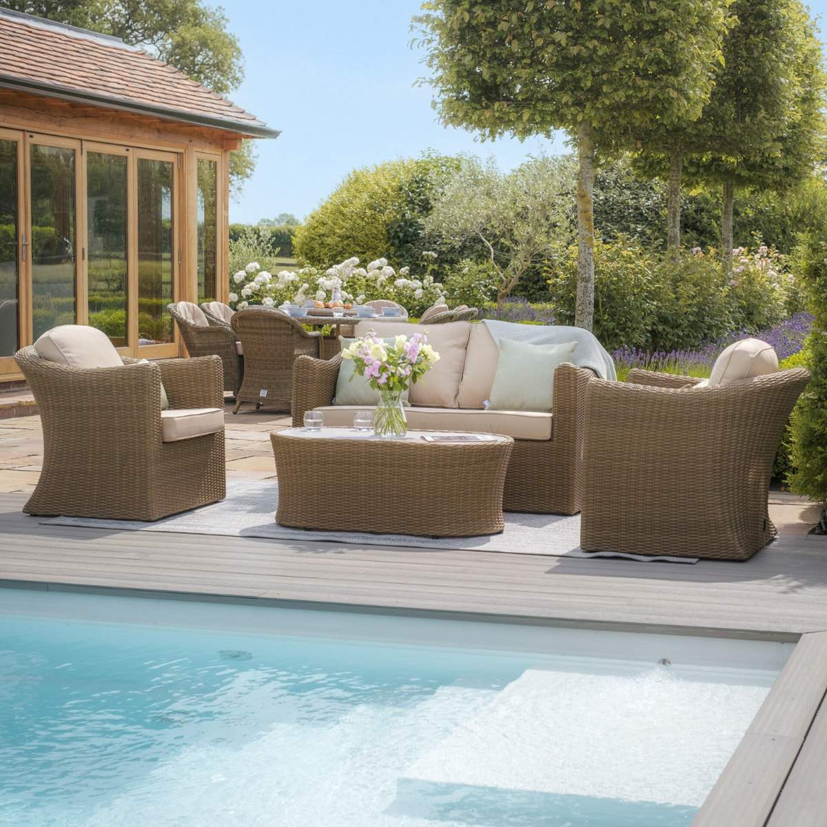 Maze Winchester 2 Seat Rattan Sofa Set - Ceramic Glass