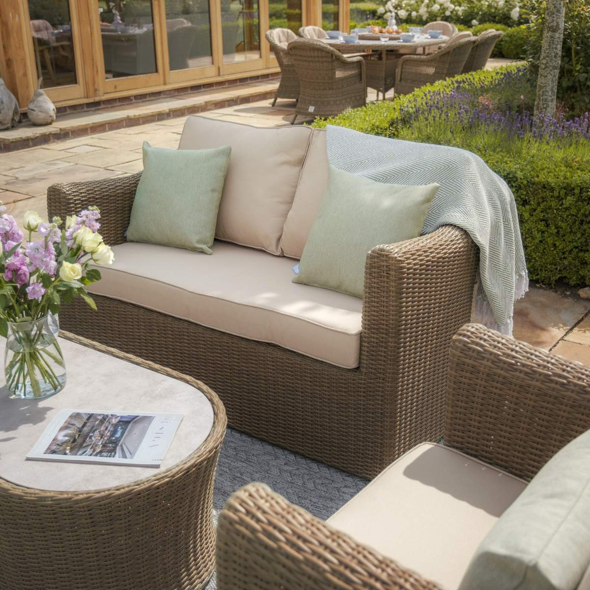 Maze Winchester 2 Seat Rattan Sofa Set - Ceramic Glass