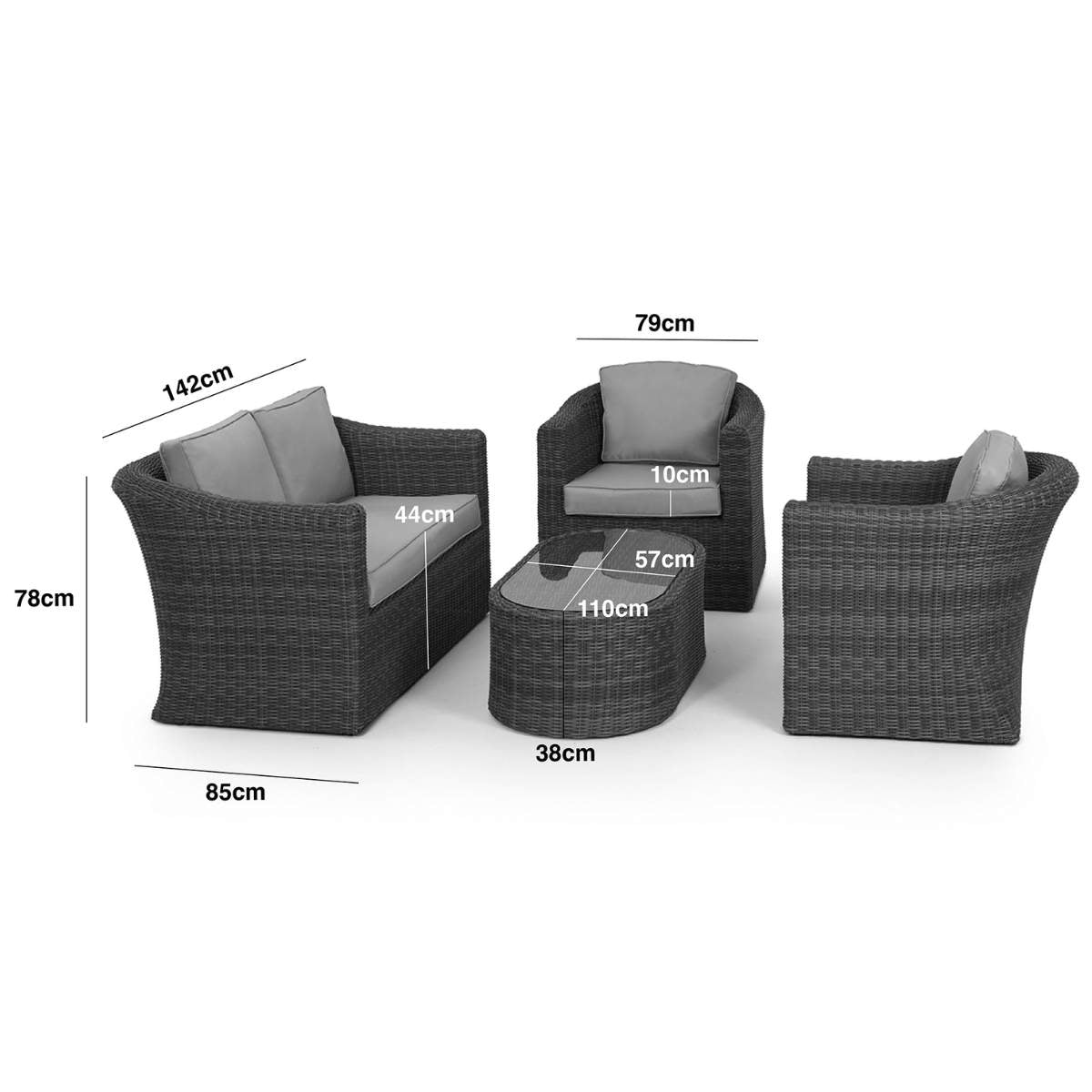 Maze Winchester 2 Seat Rattan Sofa Set - Ceramic Glass