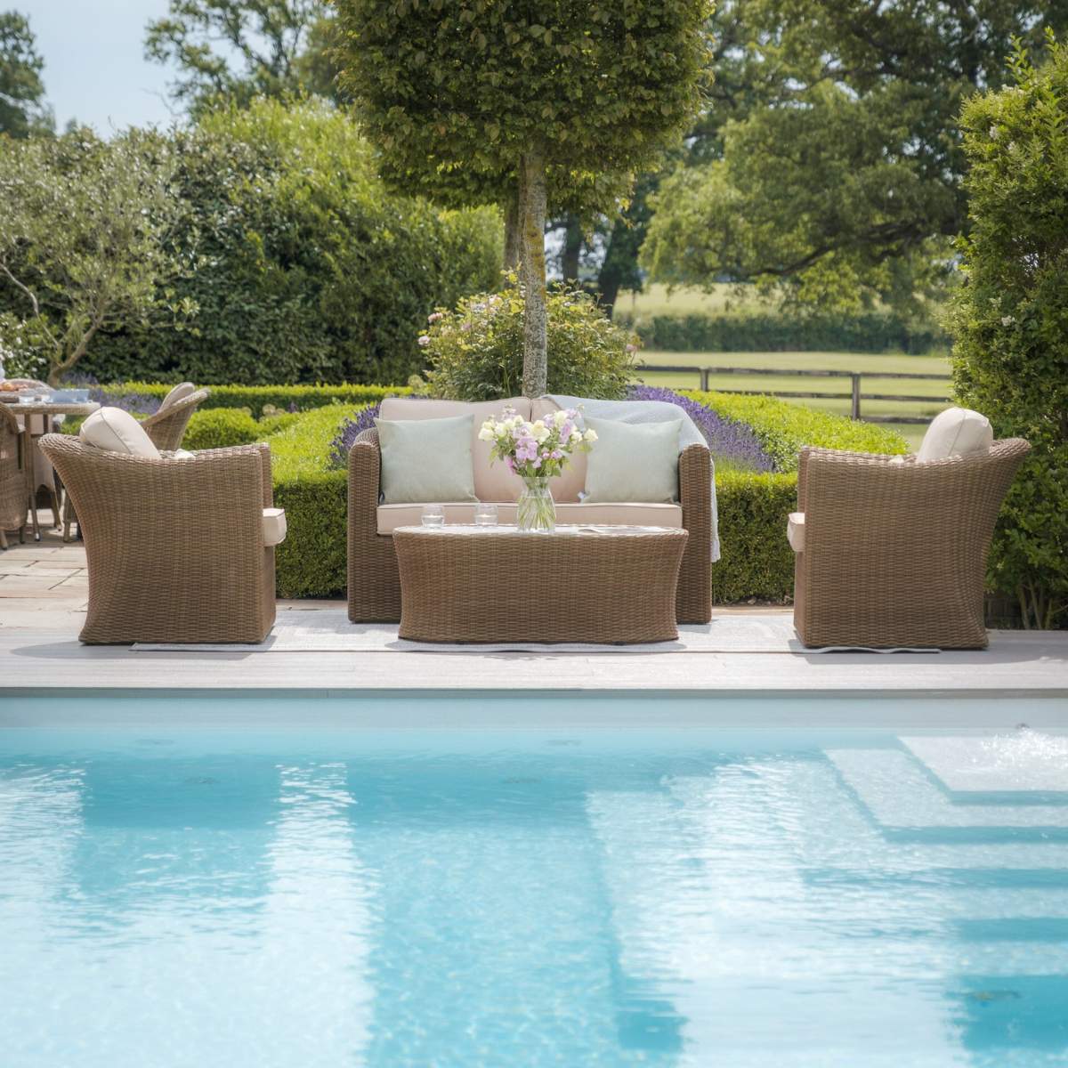Maze Winchester 2 Seat Rattan Sofa Set - Ceramic Glass