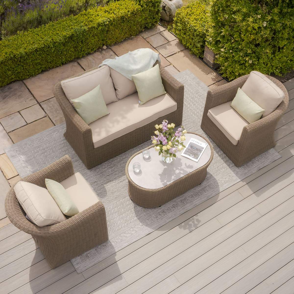 Maze Winchester 2 Seat Rattan Sofa Set - Ceramic Glass