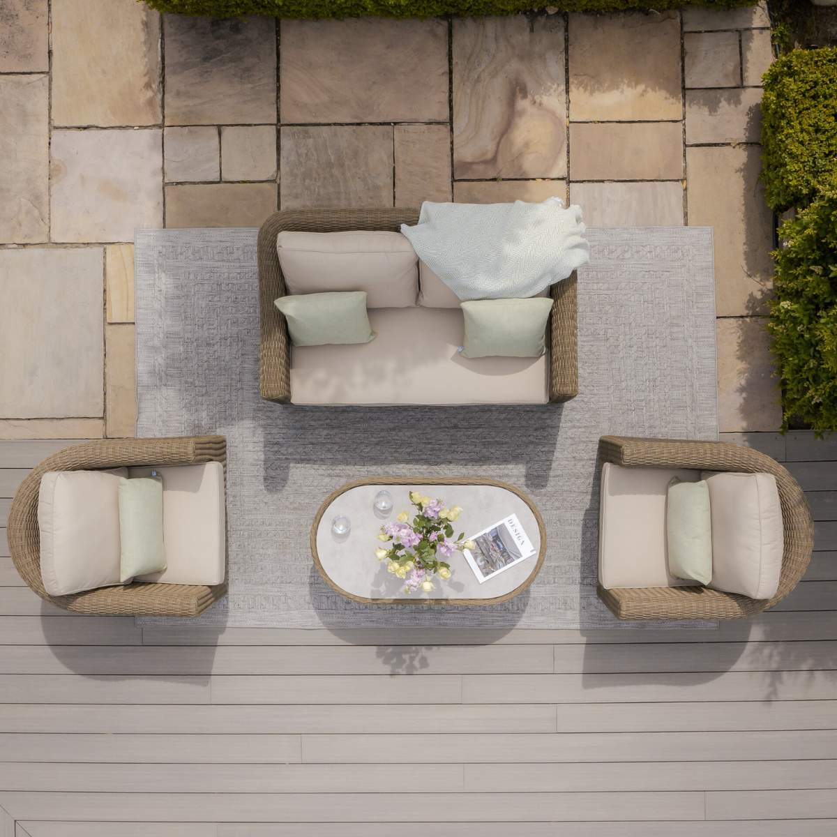 Maze Winchester 2 Seat Rattan Sofa Set - Ceramic Glass