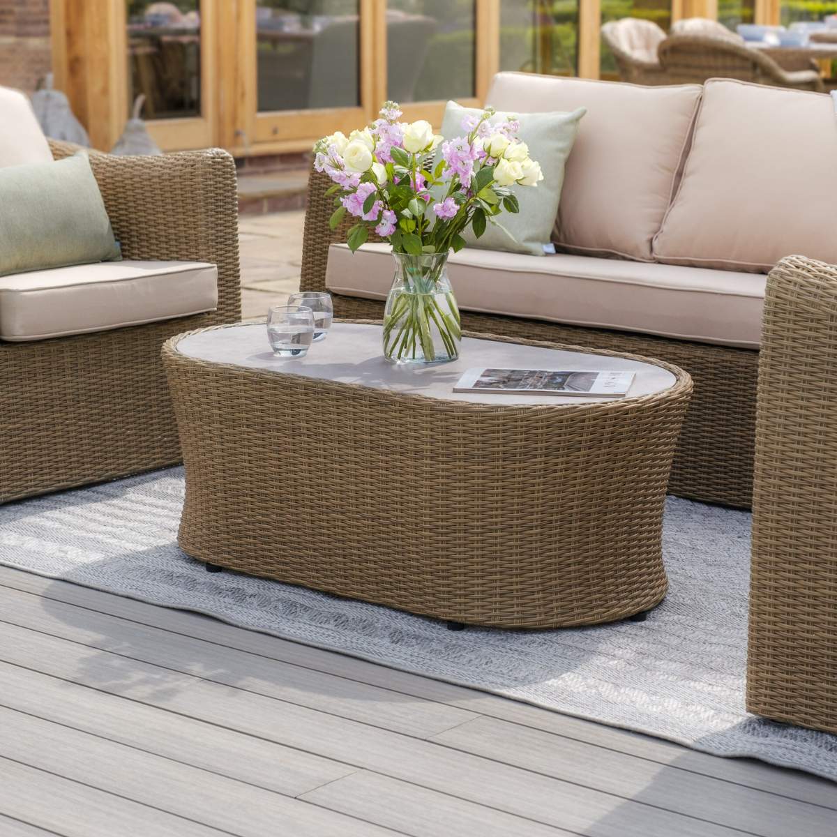 Maze Winchester 2 Seat Rattan Sofa Set - Ceramic Glass