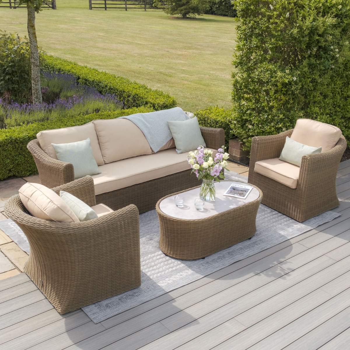 Maze Winchester 3 Seat Rattan Sofa Set - Ceramic Glass